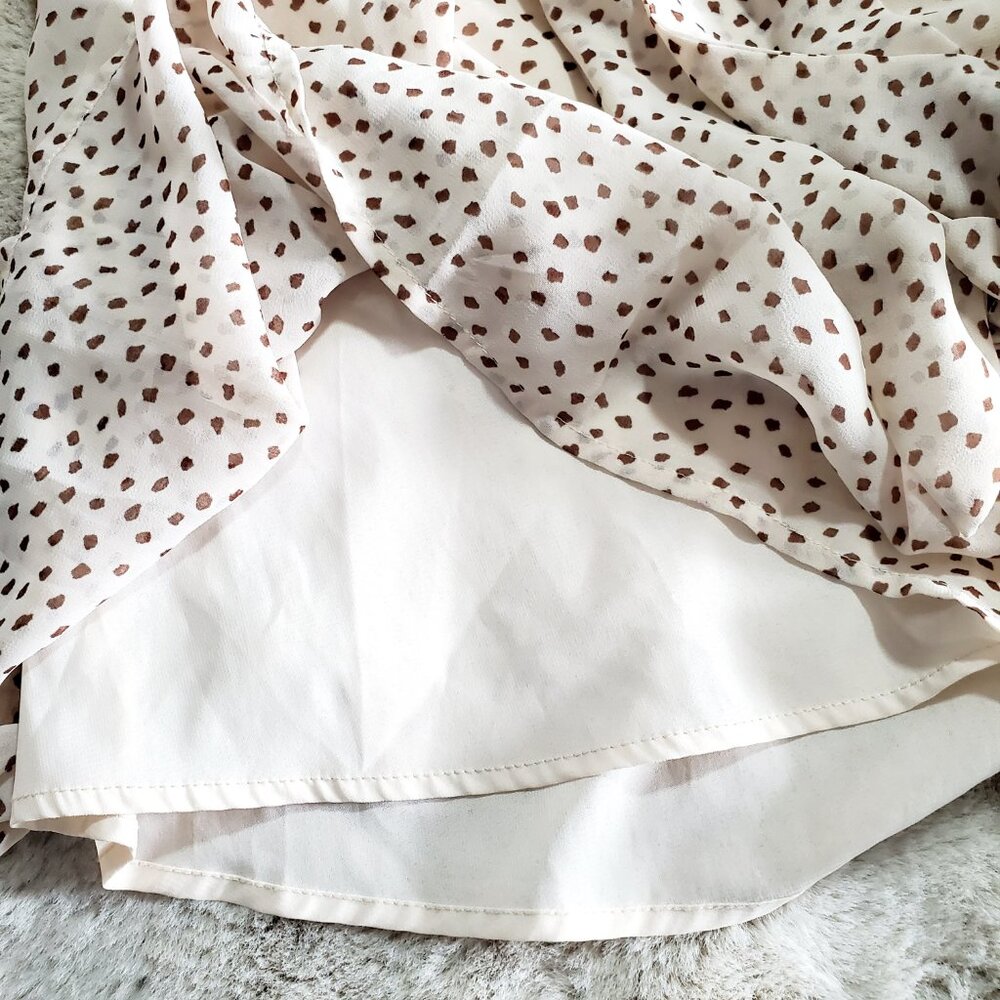 Polly Cream Polka Dot Wrap Romper Dress Sz US 10 Boho Ruffle Mini Tie Waist - Picture 11 of 11